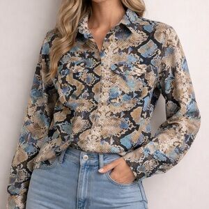 Vilagallo Multicolor Snake Print Button Down Cotton Shirt